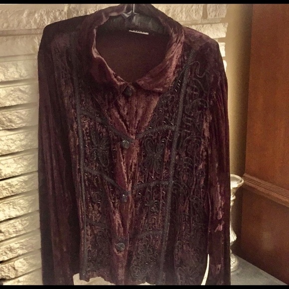Chico’s size 3 dark brown velvet blouse w/ beading - Picture 2 of 7